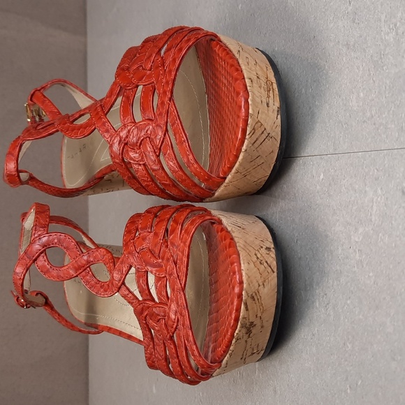 Tahari Star red strappy leather cork wedge sandals boho vacation resort, size 8 - Picture 3 of 9